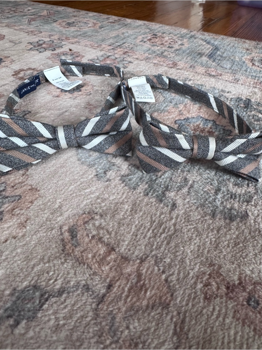 Janie and Jack Boys Bow Tie Set of 2 – Gray Brown White Stripes